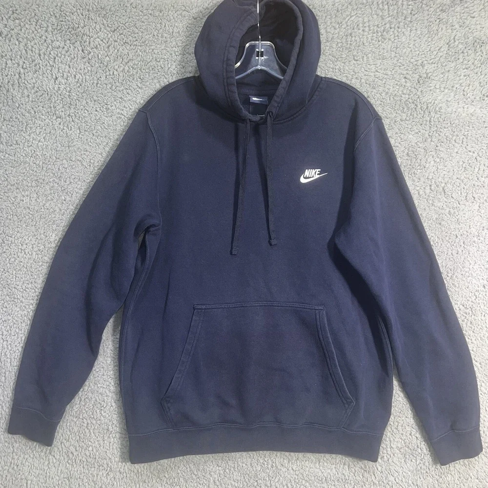 VTG Nike Sweater Men's Size L Blue Hoodie Blue Tag Embroidered Logo Pullover 80s
